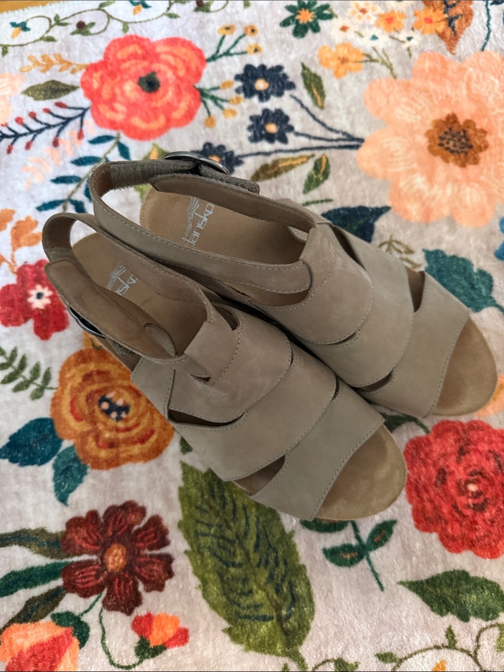 Dansko Tan Leather Strappy Wedge Sandals